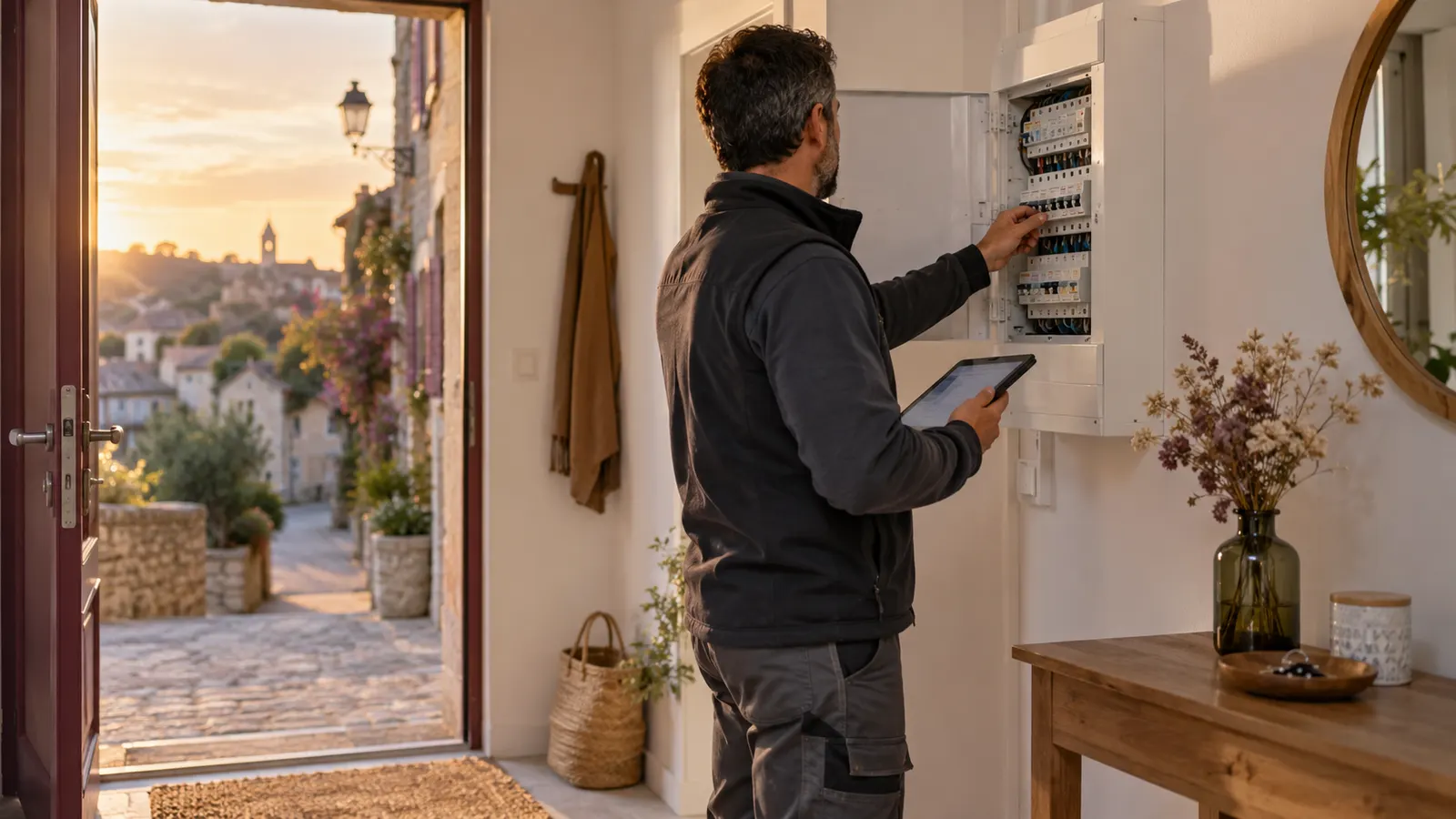 Diagnostiqueur devant une maison